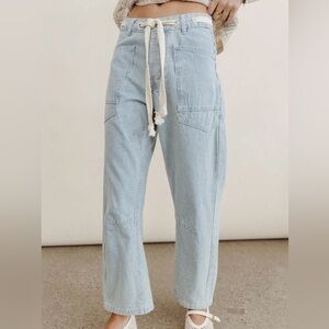 BOHME Light Blue Striped Denim Women's Barrel Jeans